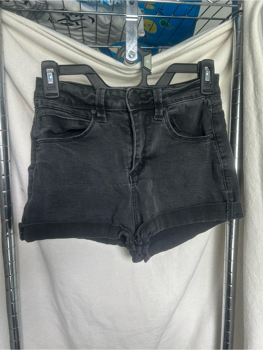 High-Rise Black Denim Shorts with Cuffed Hem